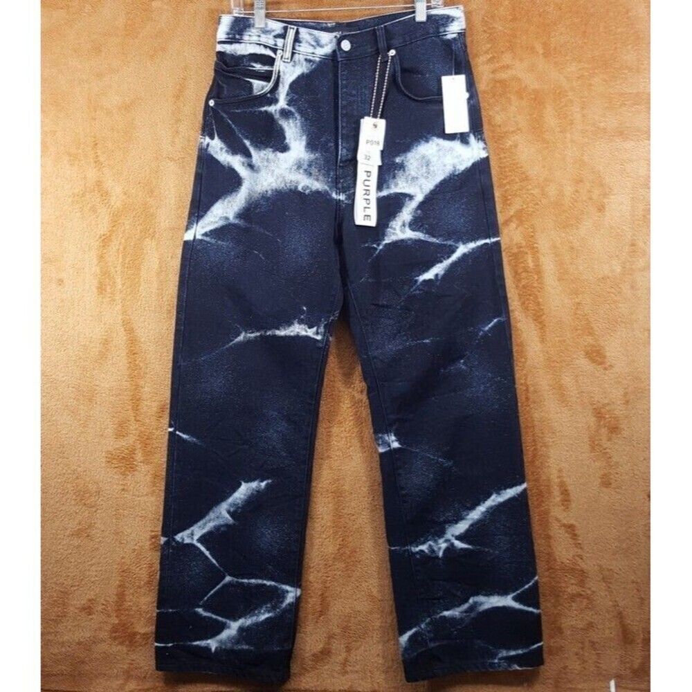 PURPLE BRAND Jeans Mens Size 32 Dark Wash Baggy Wide Leg Marble Coated P018 $550